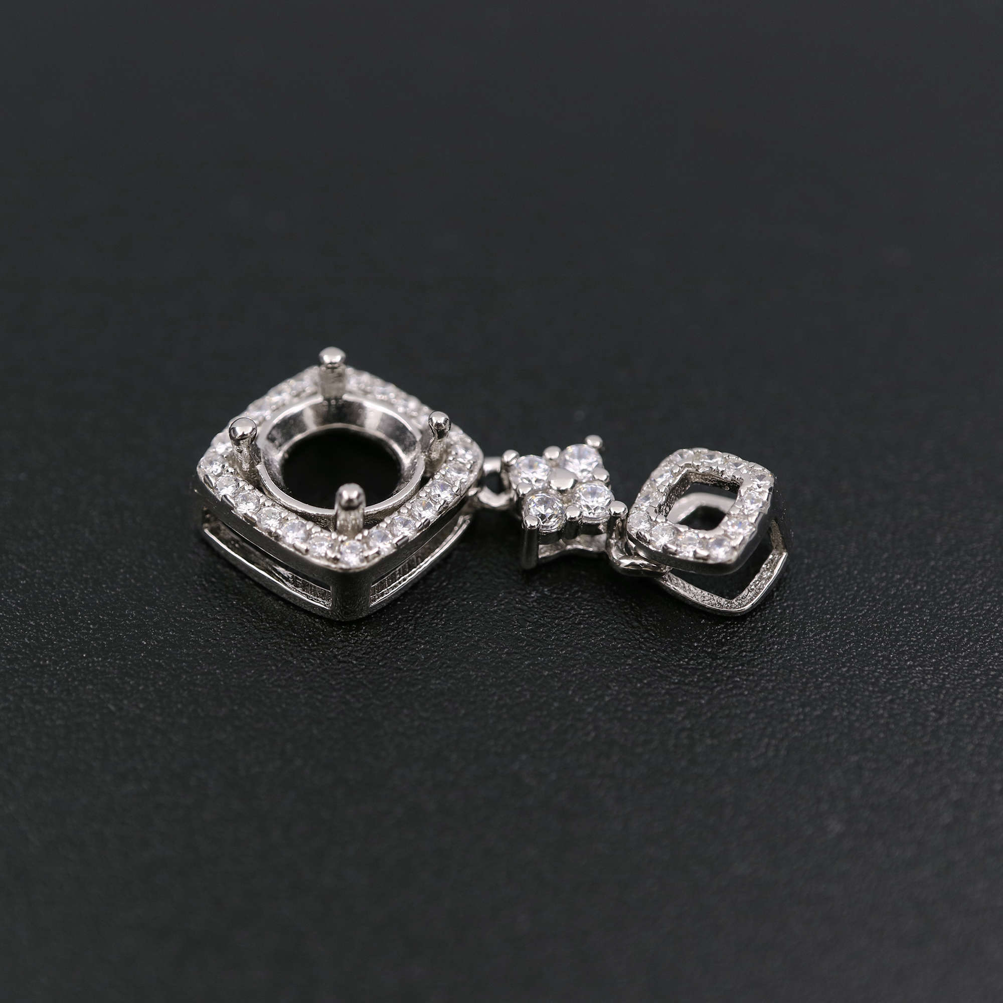 1Pcs 5-8MM Round Bezel 4 Prong Halo Pave Head Solid 925 Sterling Silver DIY Pendant Settings for Gems Moissanite Stone 1411244 - Click Image to Close